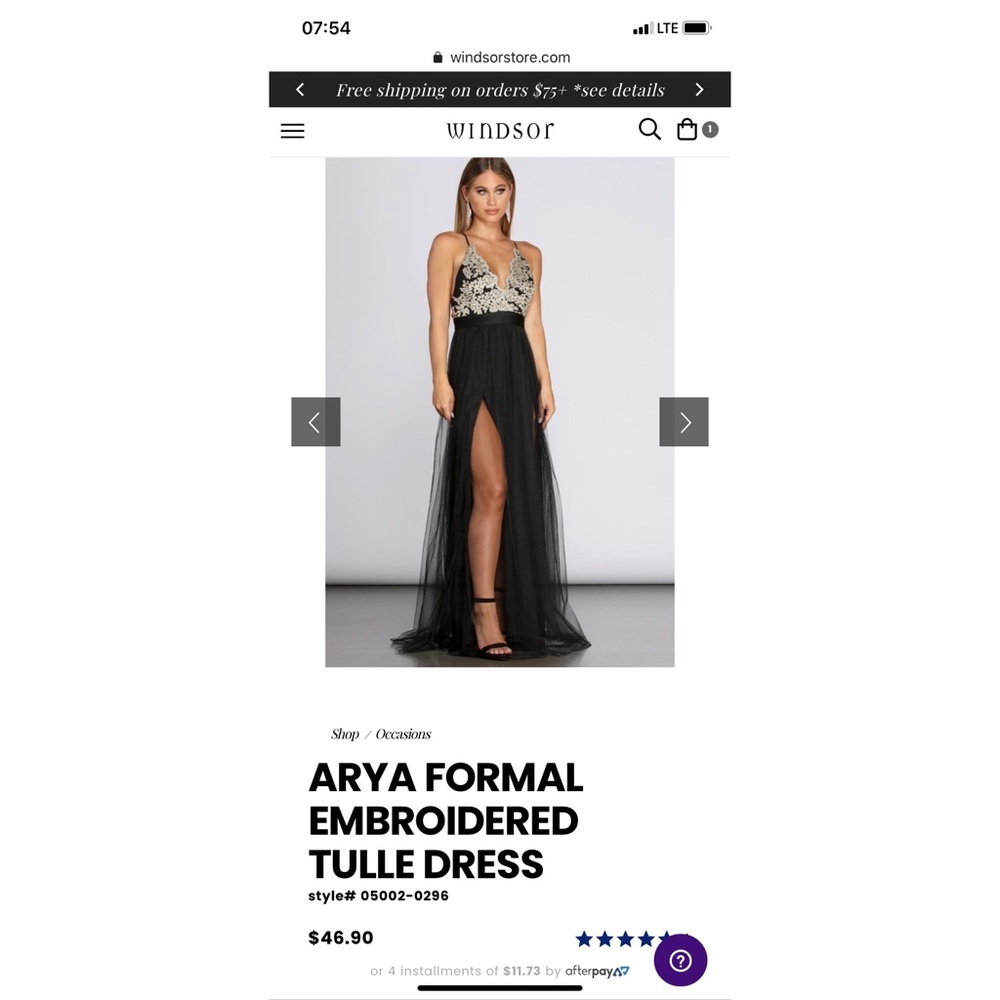 Formal embroidered tulle dress.